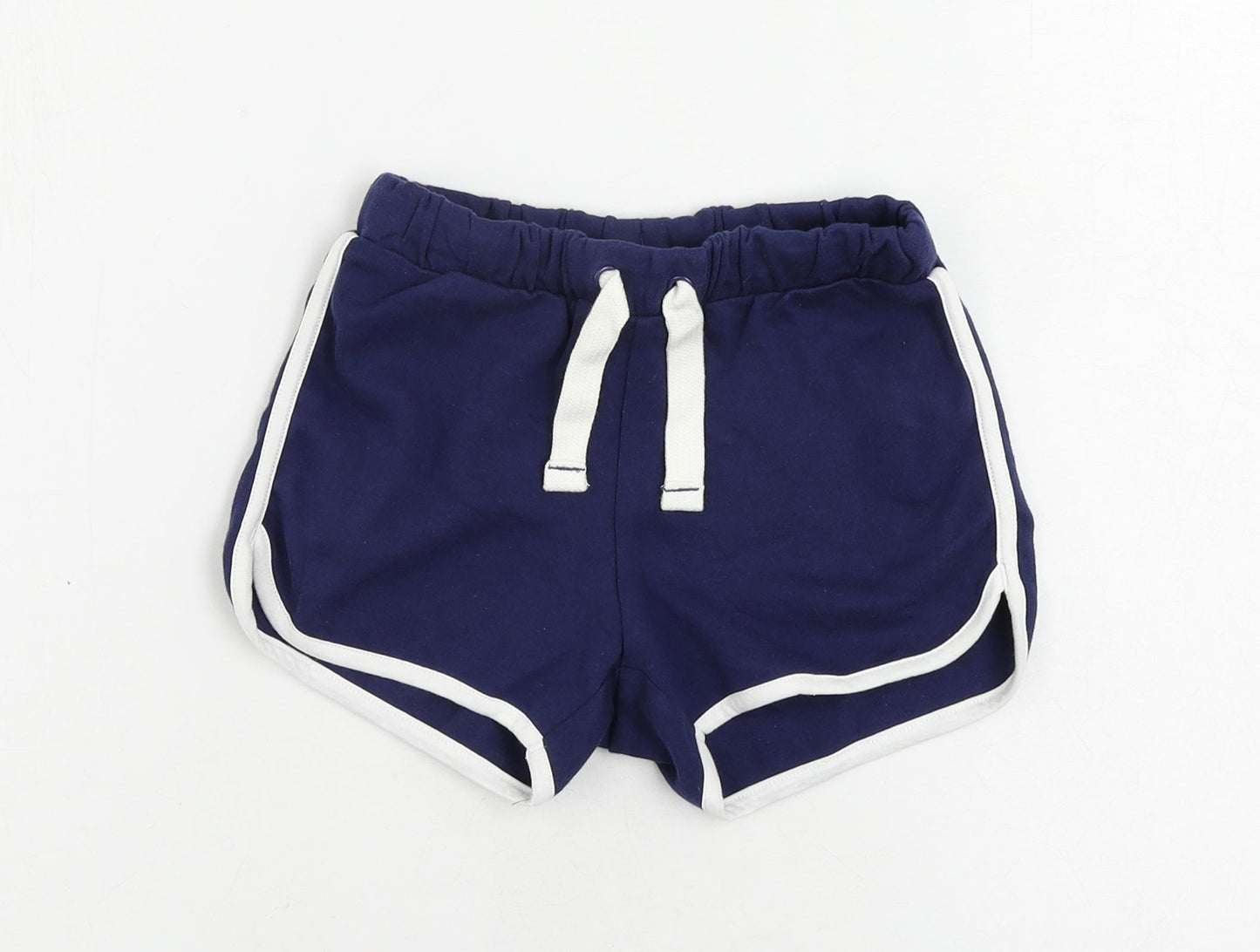 Marks and Spencer Girls Blue Cotton Sweat Shorts Size 5-6 Years Regular Drawstring - Contrasting Trim