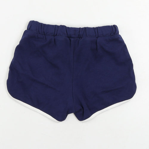 Marks and Spencer Girls Blue Cotton Sweat Shorts Size 5-6 Years Regular Drawstring - Contrasting Trim