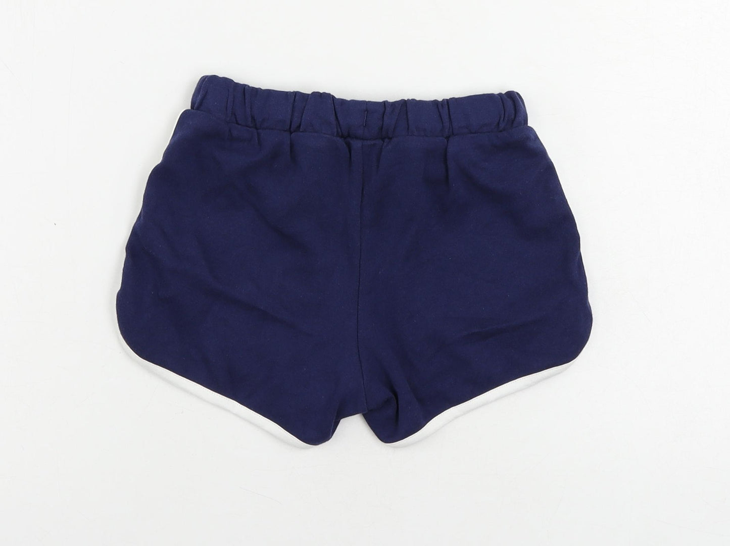 Marks and Spencer Girls Blue Cotton Sweat Shorts Size 5-6 Years Regular Drawstring - Contrasting Trim