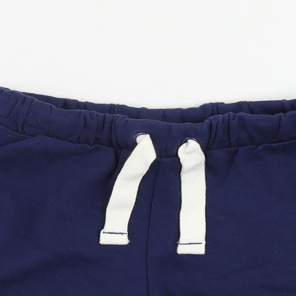 Marks and Spencer Girls Blue Cotton Sweat Shorts Size 5-6 Years Regular Drawstring - Contrasting Trim