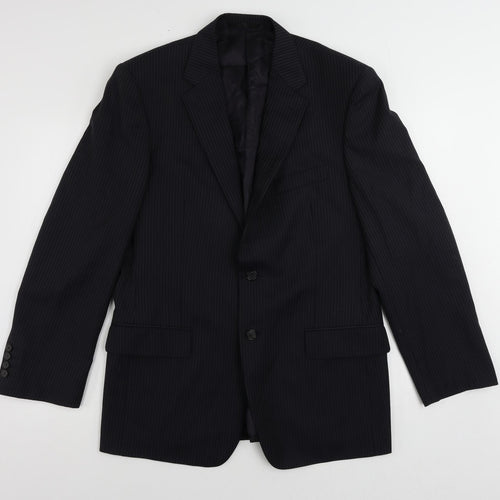 Autograph Mens Blue Striped Wool Jacket Suit Jacket Size 40 Regular