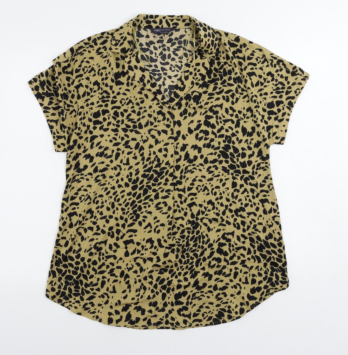 Marks and Spencer Womens Brown Animal Print Polyester Tunic Blouse Size 8 Collared