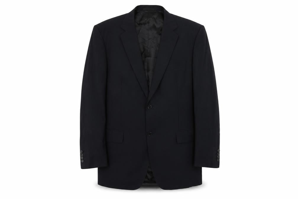 Front view of TED LAPIDUS men’s blue polyester jacket suit jacket, size 50, regular