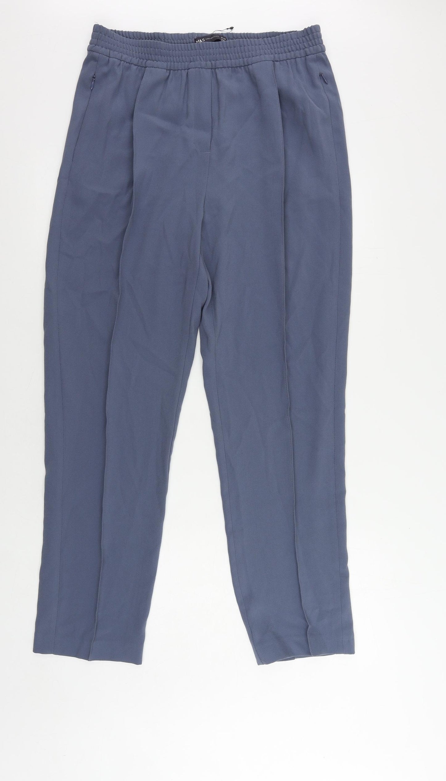 Marks and Spencer Womens Blue Polyester Trousers Size 12 L29 in Regular - Zipped Pockets