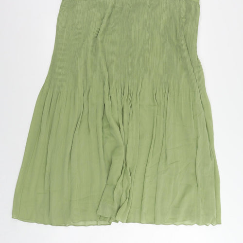 Marks and Spencer Womens Green Polyester Pleated Skirt Size 20 Zip