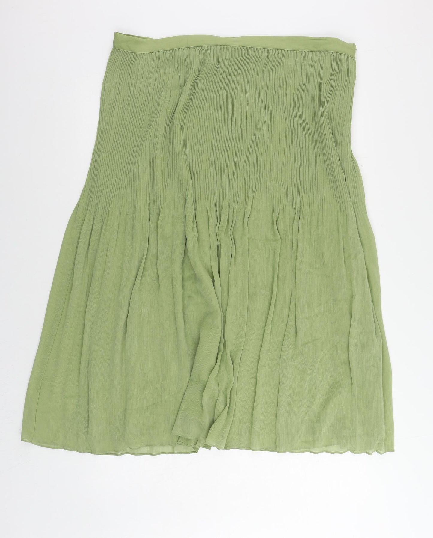 Marks and Spencer Womens Green Polyester Pleated Skirt Size 20 Zip