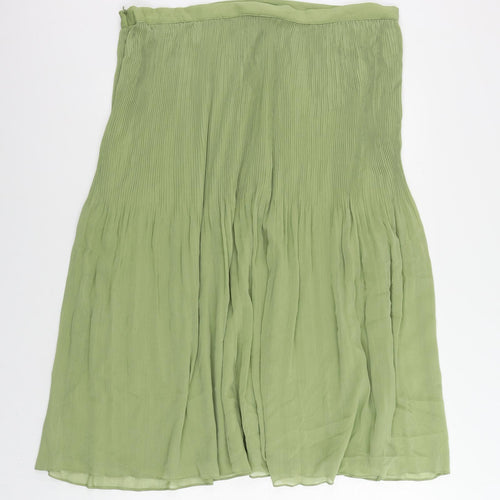 Marks and Spencer Womens Green Polyester Pleated Skirt Size 20 Zip