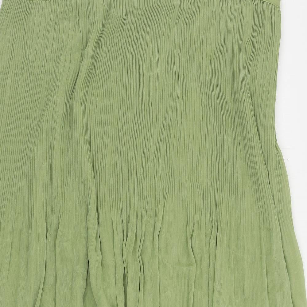 Marks and Spencer Womens Green Polyester Pleated Skirt Size 20 Zip