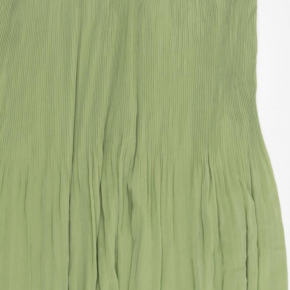 Marks and Spencer Womens Green Polyester Pleated Skirt Size 20 Zip