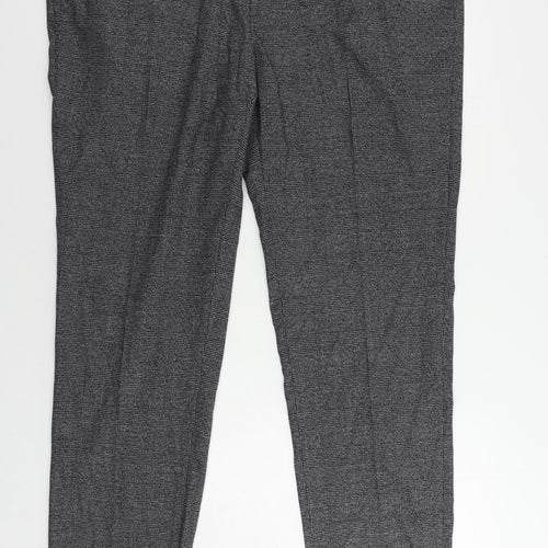 Marks and Spencer Mens Grey Plaid Polyester Chino Trousers Size 46 in L35 in Regular Zip