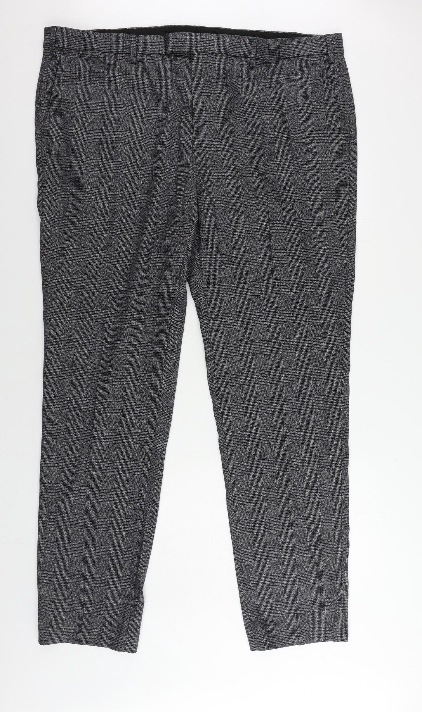 Marks and Spencer Mens Grey Plaid Polyester Chino Trousers Size 46 in L35 in Regular Zip