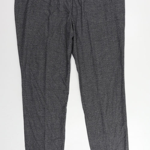 Marks and Spencer Mens Grey Plaid Polyester Chino Trousers Size 46 in L35 in Regular Zip