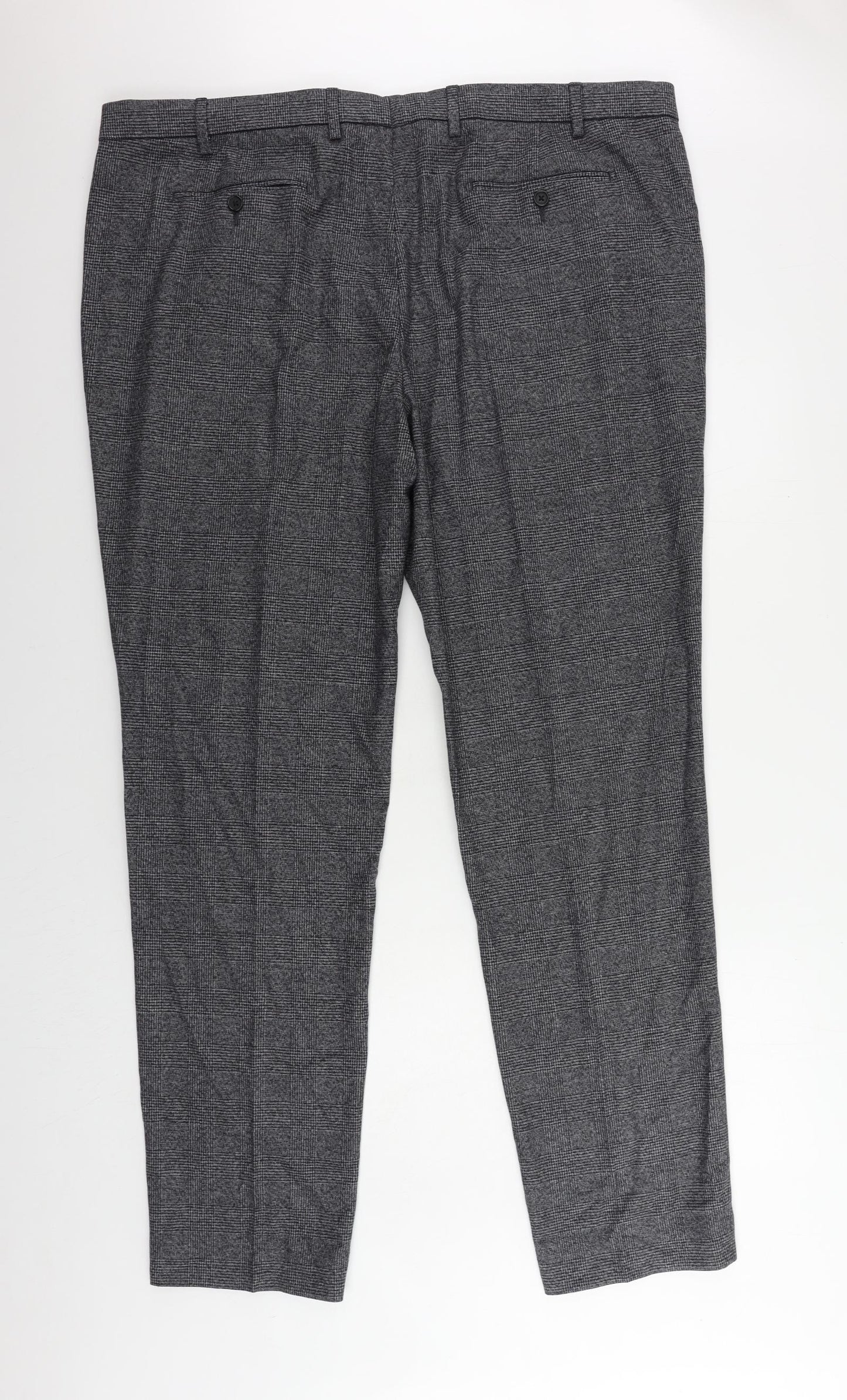 Marks and Spencer Mens Grey Plaid Polyester Chino Trousers Size 46 in L35 in Regular Zip