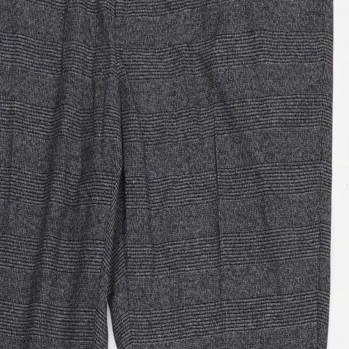 Marks and Spencer Mens Grey Plaid Polyester Chino Trousers Size 46 in L35 in Regular Zip
