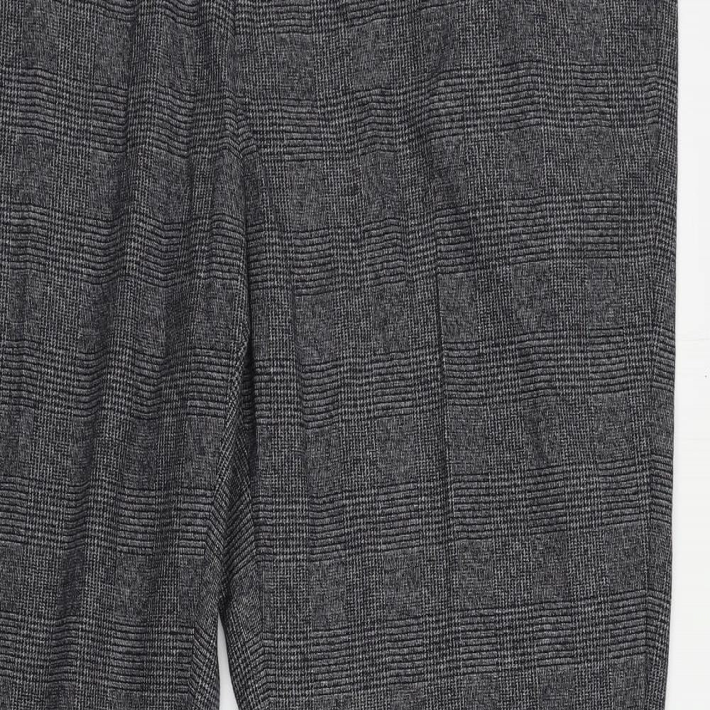 Marks and Spencer Mens Grey Plaid Polyester Chino Trousers Size 46 in L35 in Regular Zip