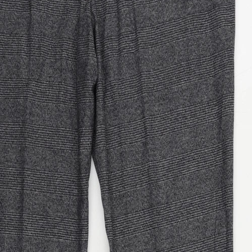 Marks and Spencer Mens Grey Plaid Polyester Chino Trousers Size 46 in L35 in Regular Zip