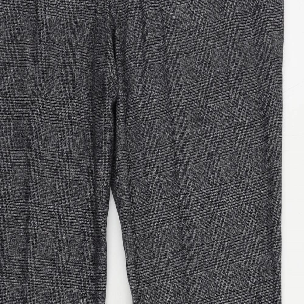 Marks and Spencer Mens Grey Plaid Polyester Chino Trousers Size 46 in L35 in Regular Zip