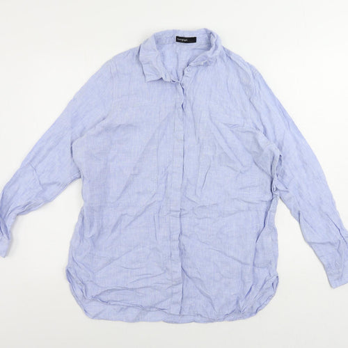 Autograph Womens Blue Linen Basic Button-Up Size 16 Collared