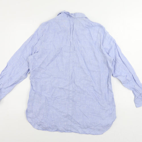 Autograph Womens Blue Linen Basic Button-Up Size 16 Collared