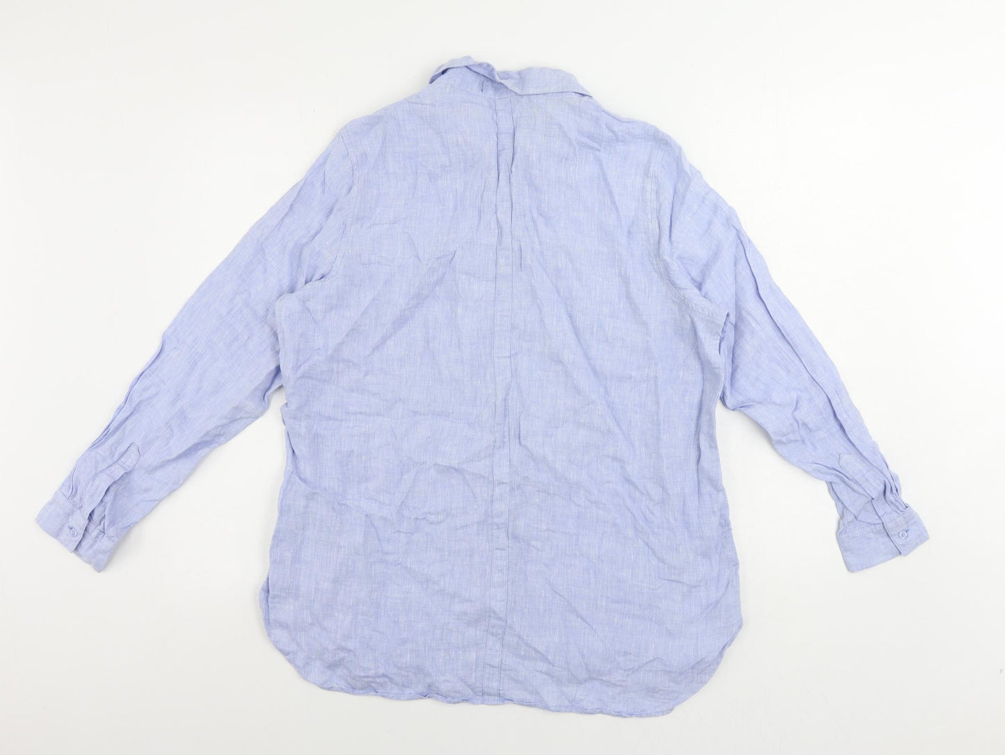 Autograph Womens Blue Linen Basic Button-Up Size 16 Collared