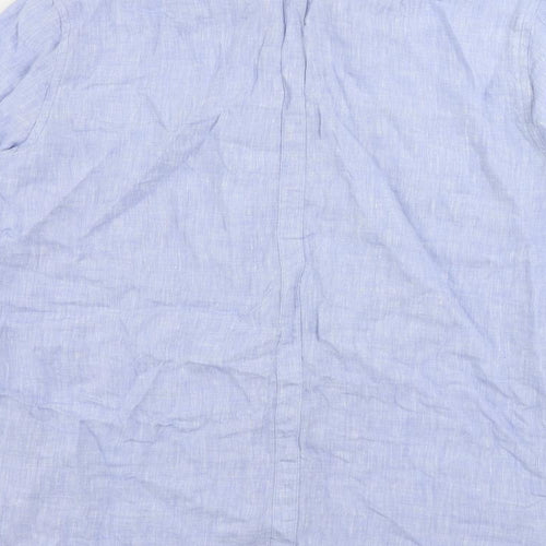 Autograph Womens Blue Linen Basic Button-Up Size 16 Collared