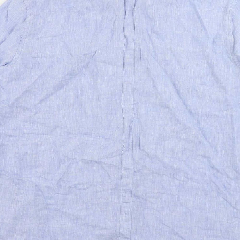 Autograph Womens Blue Linen Basic Button-Up Size 16 Collared