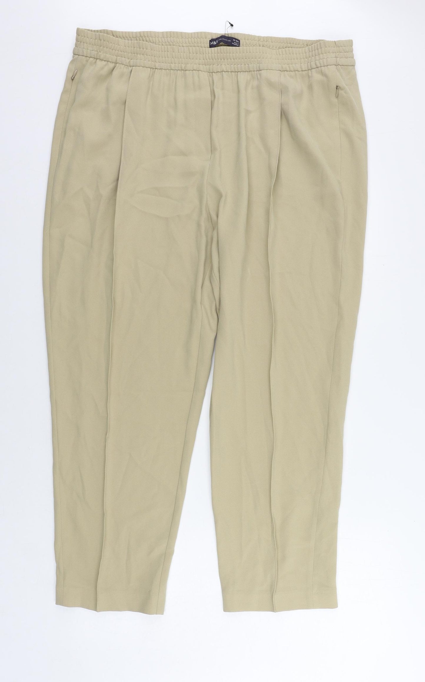 Marks and Spencer Womens Beige Polyester Trousers Size 20 L26 in Regular - Zipped Pockets