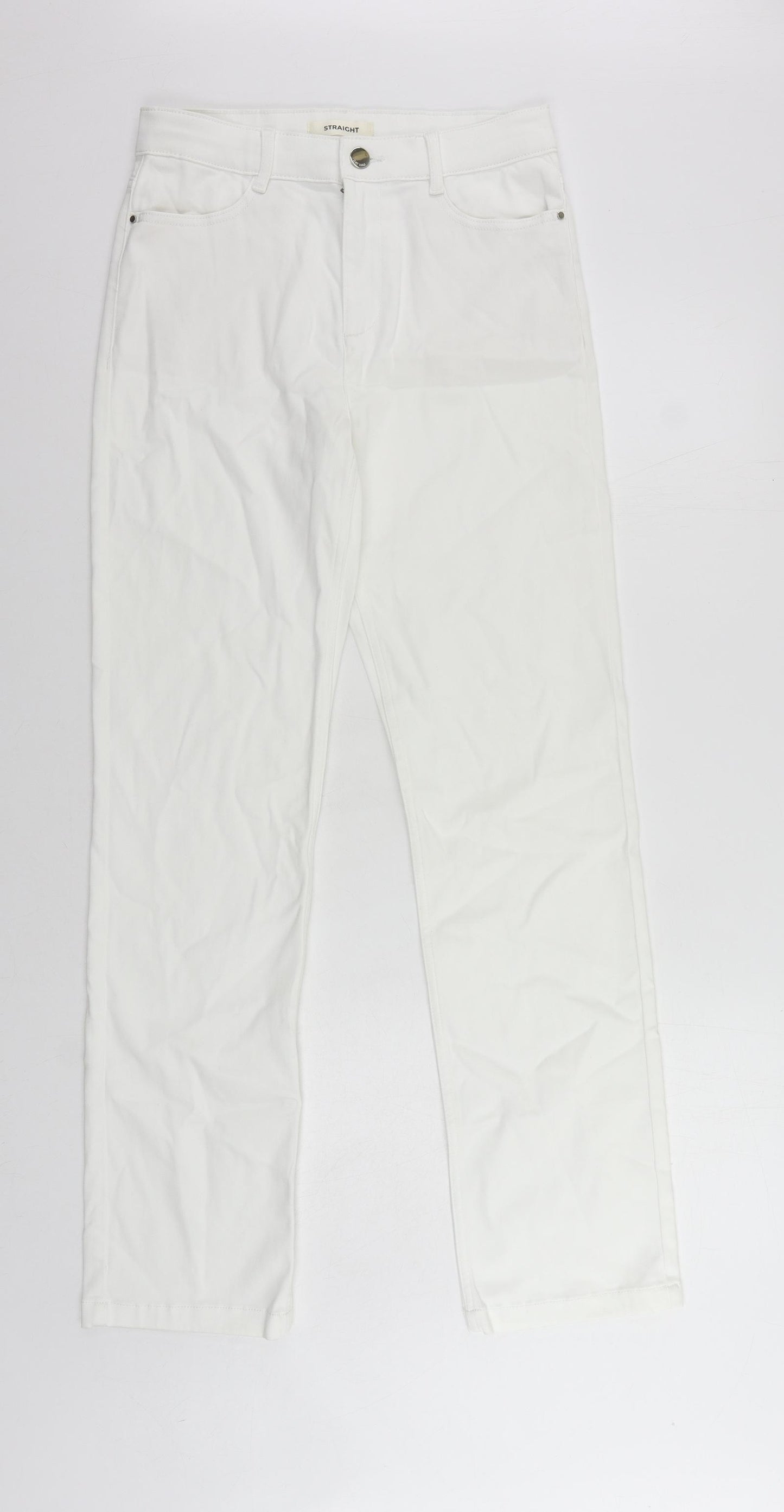 Per Una Womens White Cotton Trousers Size 10 L32 in Regular Zip