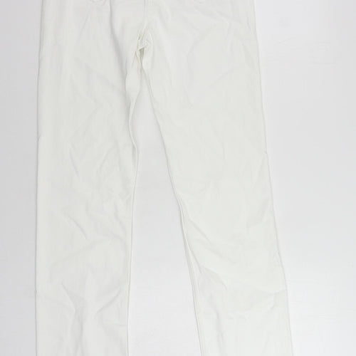 Per Una Womens White Cotton Trousers Size 10 L32 in Regular Zip