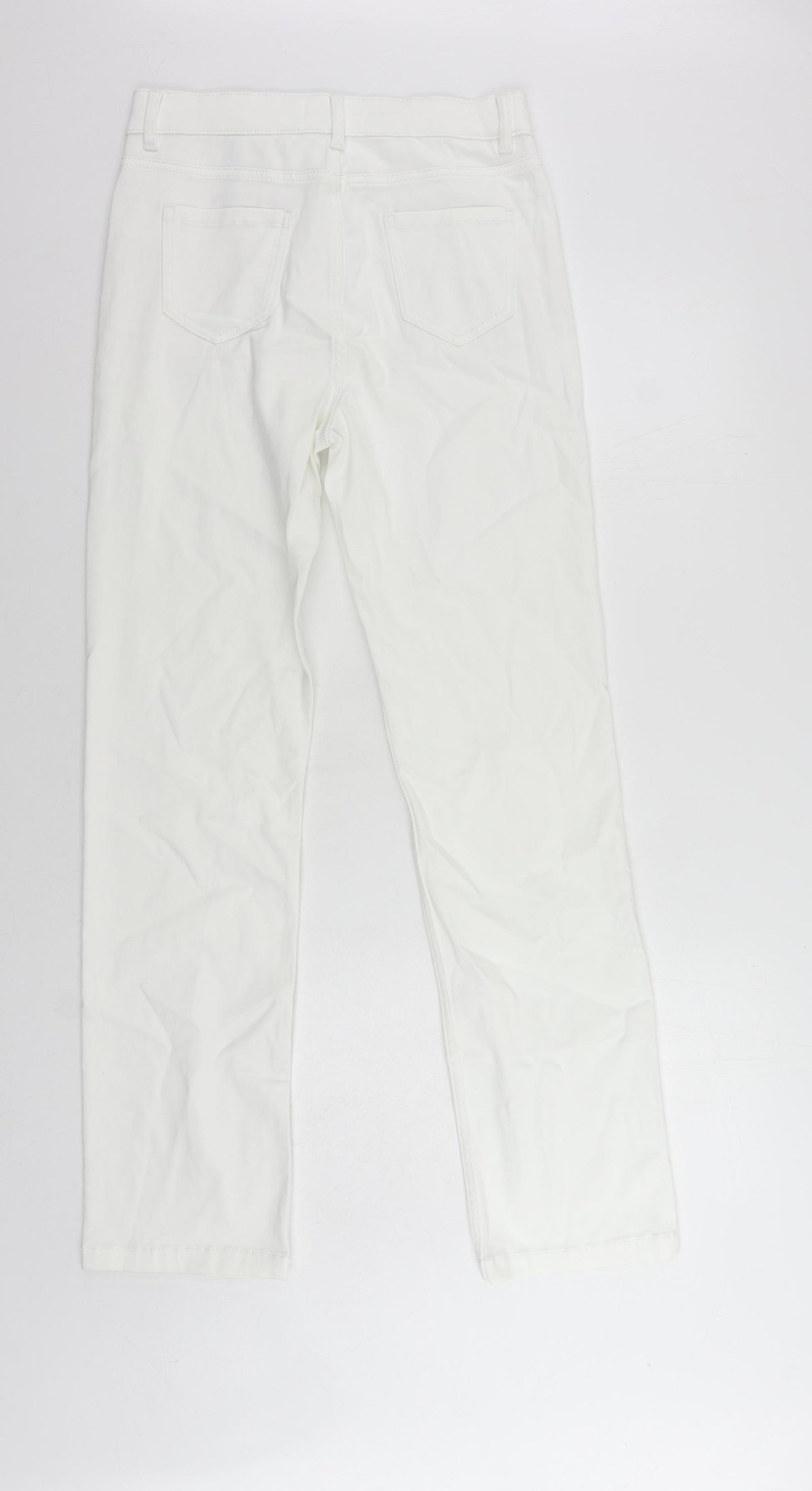 Per Una Womens White Cotton Trousers Size 10 L32 in Regular Zip
