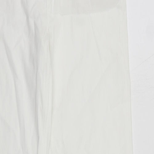 Per Una Womens White Cotton Trousers Size 10 L32 in Regular Zip