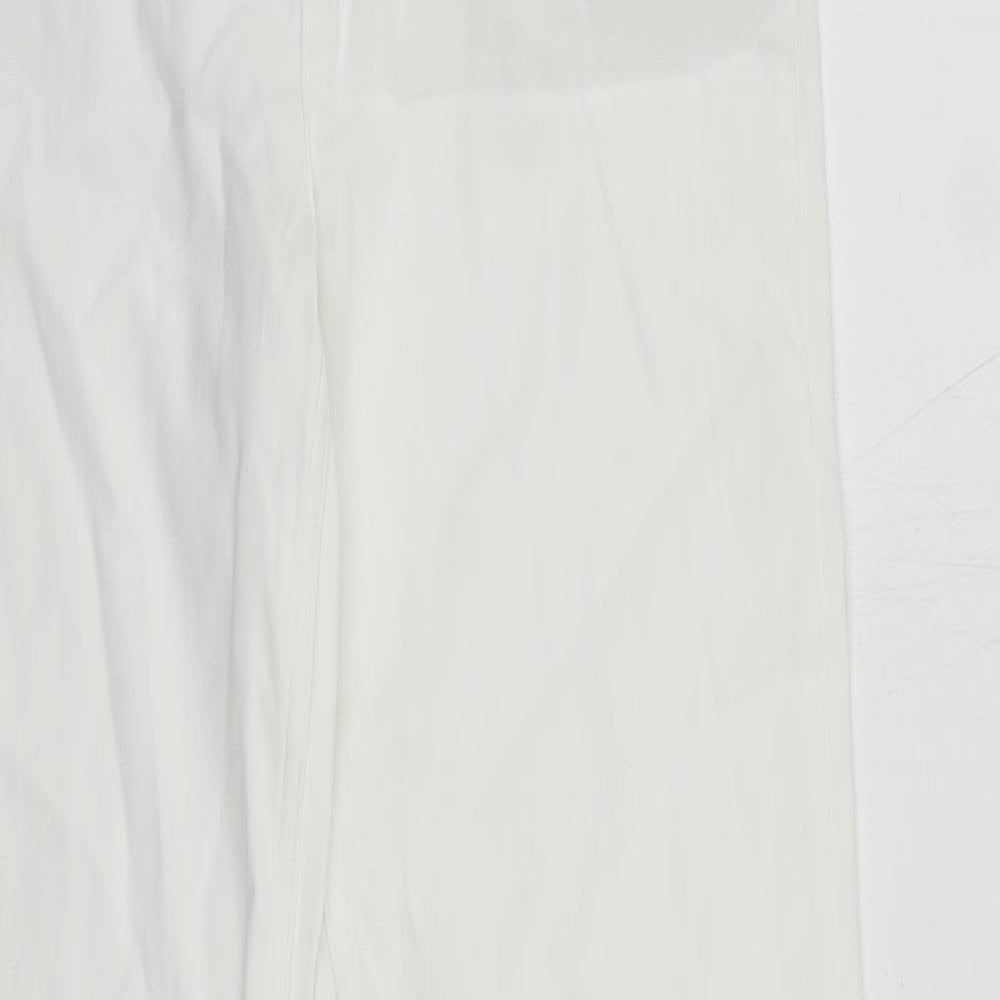 Per Una Womens White Cotton Trousers Size 10 L32 in Regular Zip