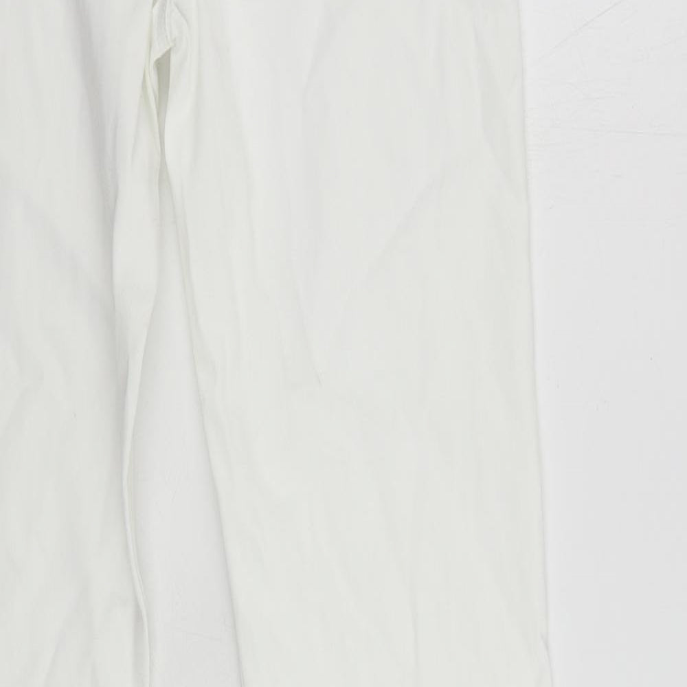 Per Una Womens White Cotton Trousers Size 10 L32 in Regular Zip