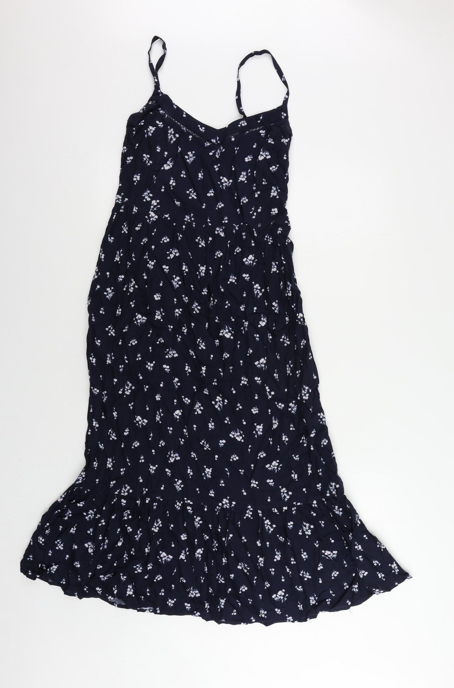 Marks and Spencer Womens Blue Floral Viscose A-Line Size 6 V-Neck Pullover - Ruffle