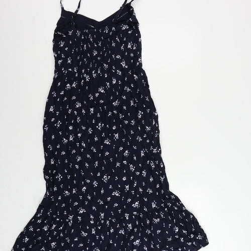 Marks and Spencer Womens Blue Floral Viscose A-Line Size 6 V-Neck Pullover - Ruffle
