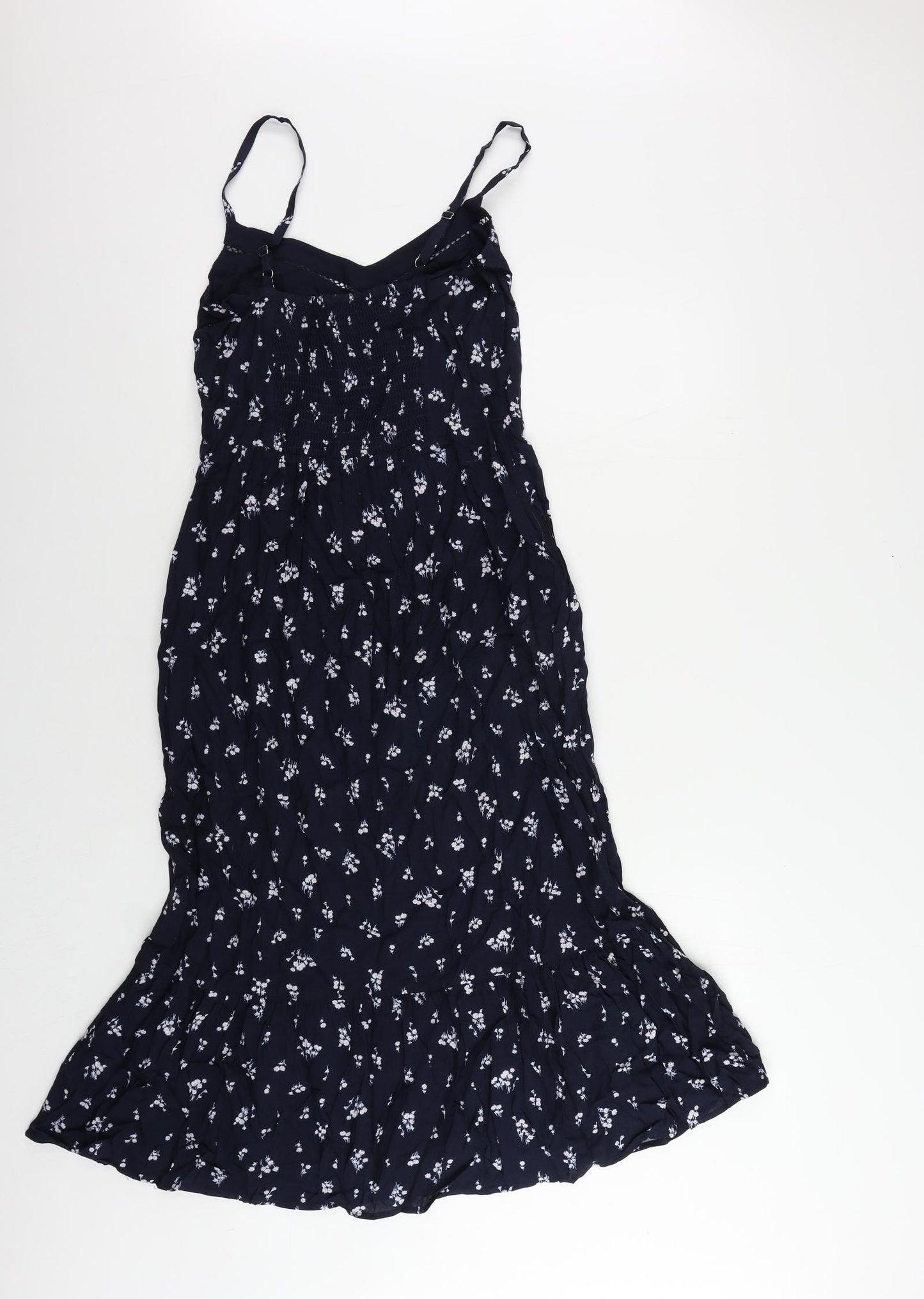 Marks and Spencer Womens Blue Floral Viscose A-Line Size 6 V-Neck Pullover - Ruffle
