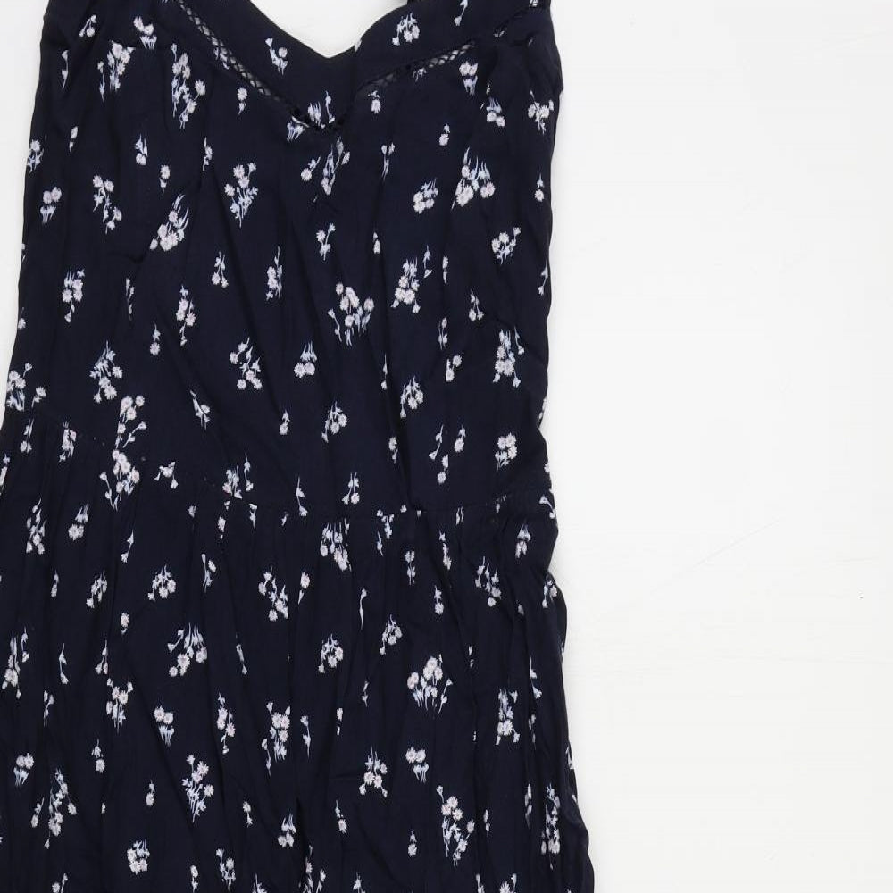 Marks and Spencer Womens Blue Floral Viscose A-Line Size 6 V-Neck Pullover - Ruffle