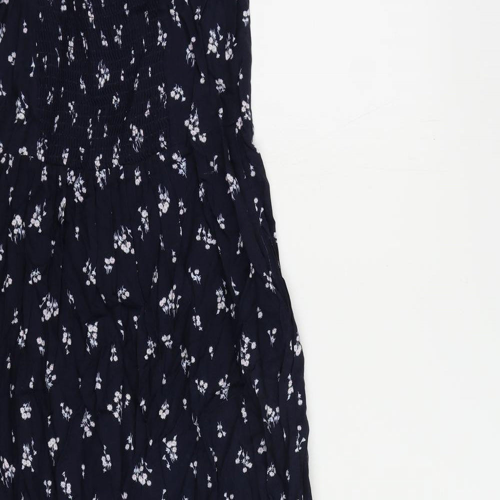 Marks and Spencer Womens Blue Floral Viscose A-Line Size 6 V-Neck Pullover - Ruffle