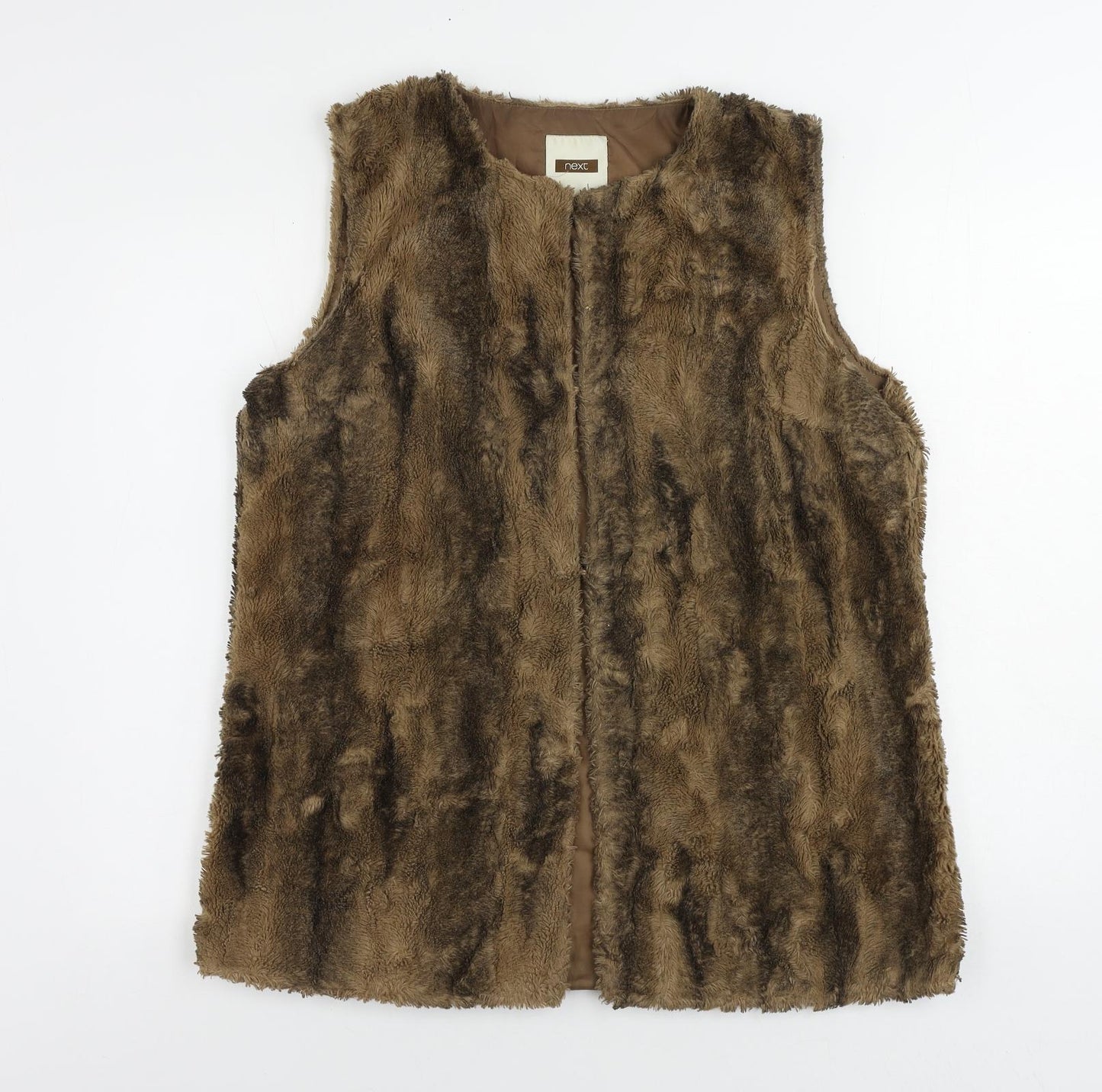 NEXT Womens Brown Jacket Waistcoat Size 16 Hook & Eye - Faux Fur