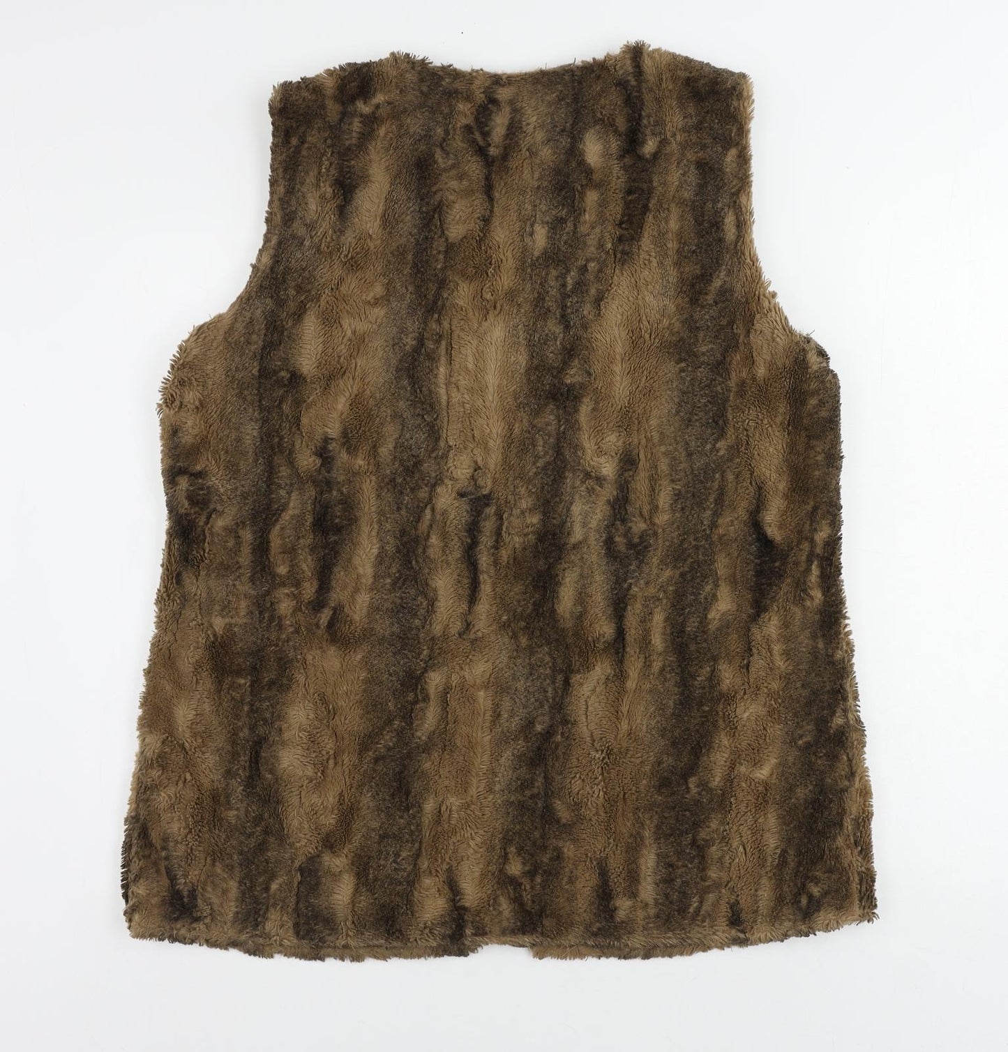NEXT Womens Brown Jacket Waistcoat Size 16 Hook & Eye - Faux Fur