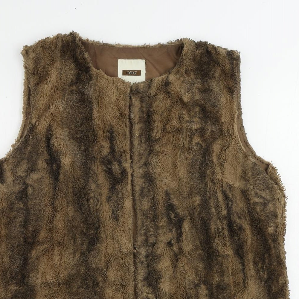 NEXT Womens Brown Jacket Waistcoat Size 16 Hook & Eye - Faux Fur