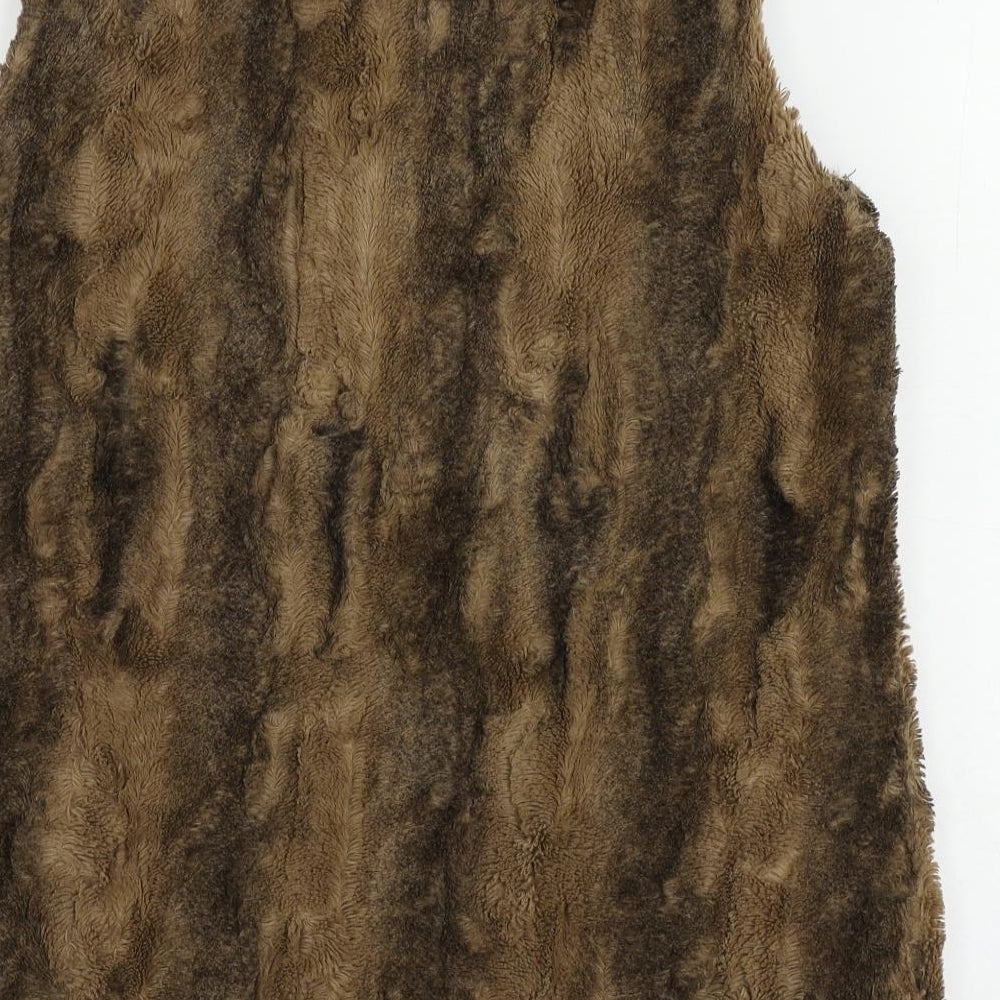 NEXT Womens Brown Jacket Waistcoat Size 16 Hook & Eye - Faux Fur