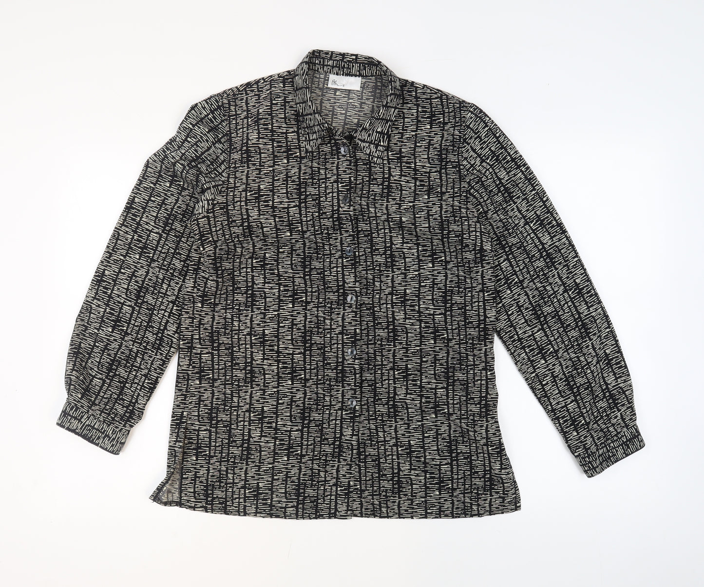 BHS Womens Black Geometric Polyester Basic Button-Up Size 12 Collared