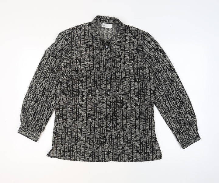 BHS Womens Black Geometric Polyester Basic Button-Up Size 12 Collared