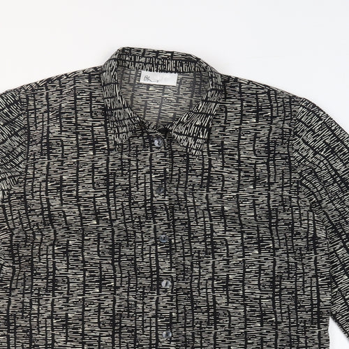 BHS Womens Black Geometric Polyester Basic Button-Up Size 12 Collared
