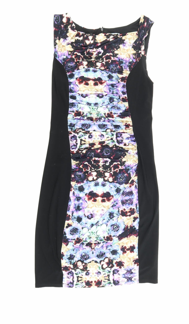 Phase Eight Womens Black Floral Polyester Shift Size 12 Boat Neck Zip