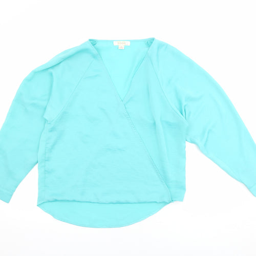 la vie 89 Womens Green Polyester Basic Blouse Size M V-Neck