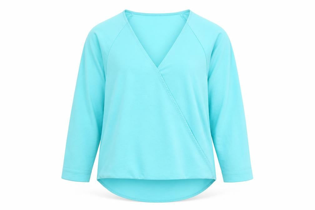 Front view of la vie 89 women’s green polyester basic blouse, size M, v-neck