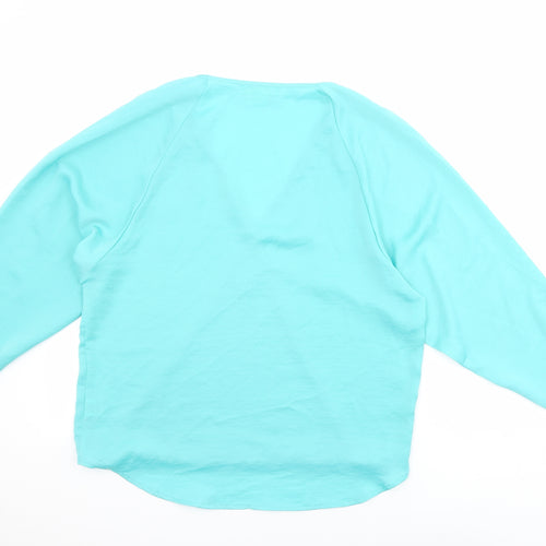 la vie 89 Womens Green Polyester Basic Blouse Size M V-Neck