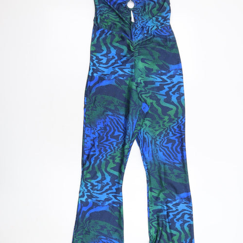 Urban Outfitters Womens Blue Geometric Polyester Jumpsuit One-Piece Size S L34 in Pullover - Cut Out